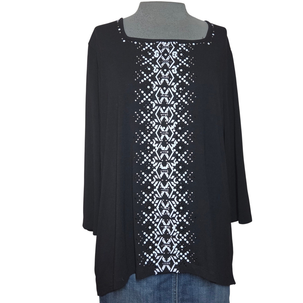 Black Embellished Square Neck Blouse Size Large